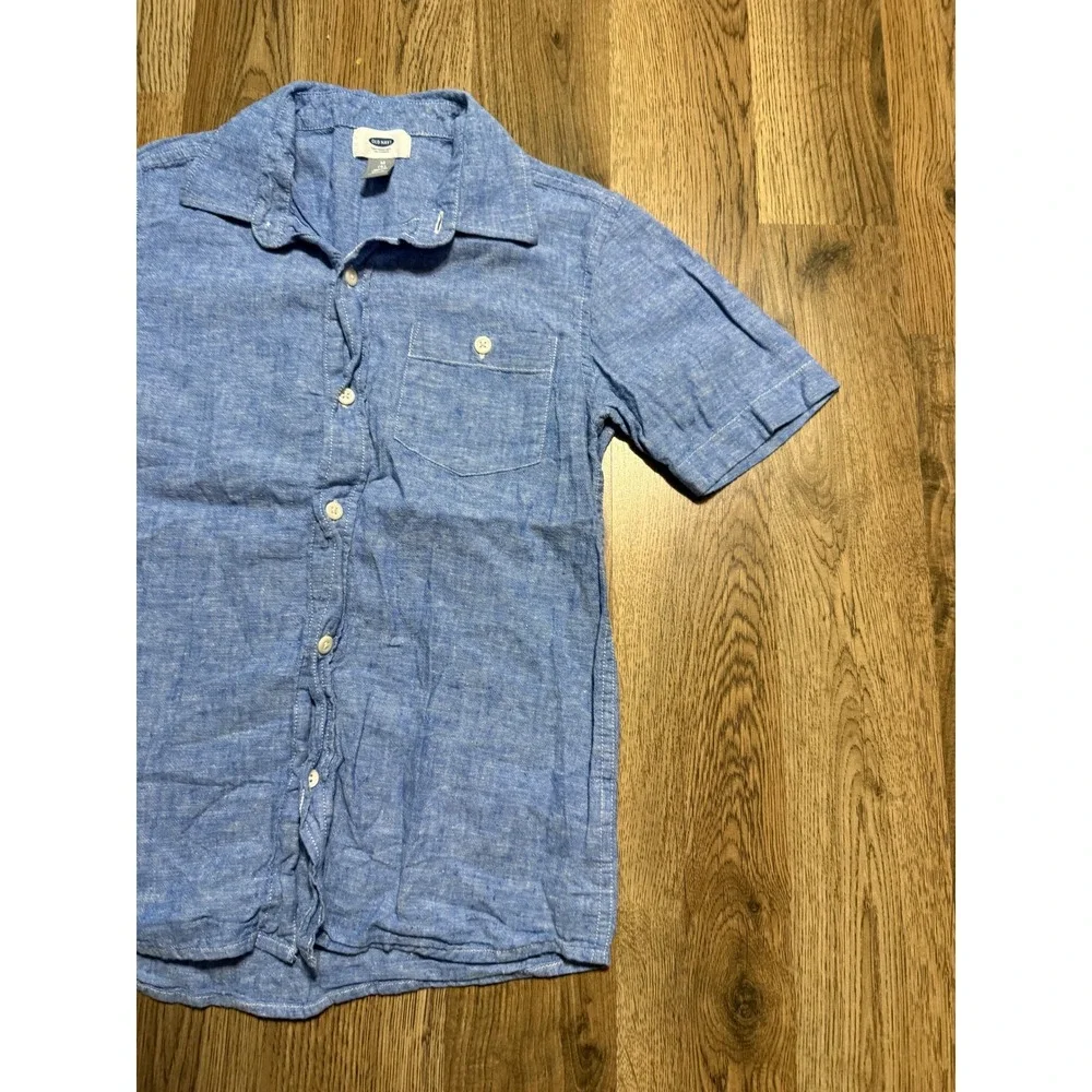 Old Navy Shirt Youth Boys Medium Blue Short Sleeve Button Up Shirt Pocket